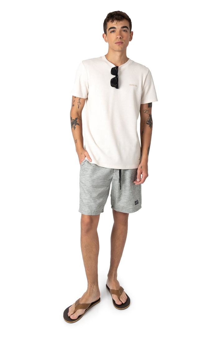 Playera cuello redondo beige con textura - Hang Ten