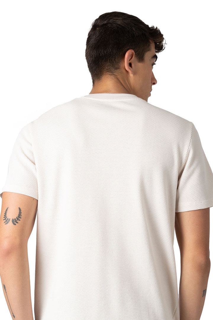 Playera cuello redondo beige con textura - Hang Ten