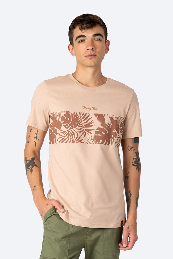 Playera café con diseño franja con hojas - Hang Ten 