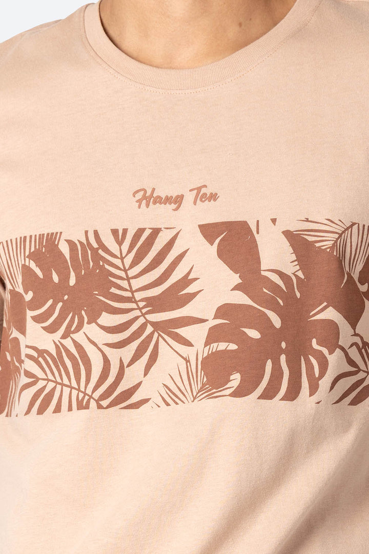 Playera café con diseño franja con hojas - Hang Ten 