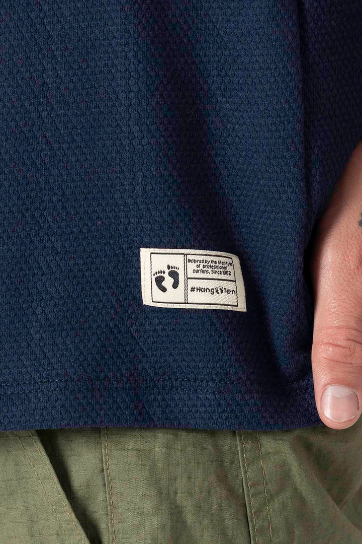 Playera henley azul marino con textura - Hang Ten