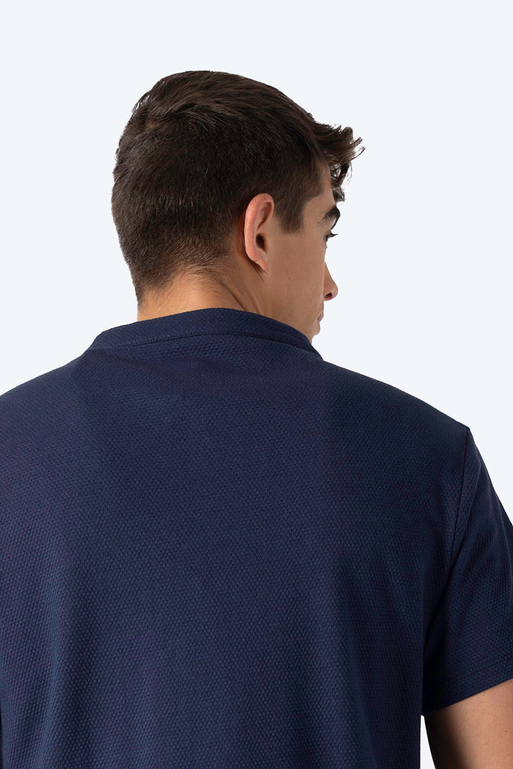 Playera henley azul marino con textura - Hang Ten