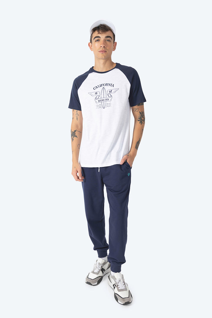 Playera combinada blanco con azul  - Hang Ten