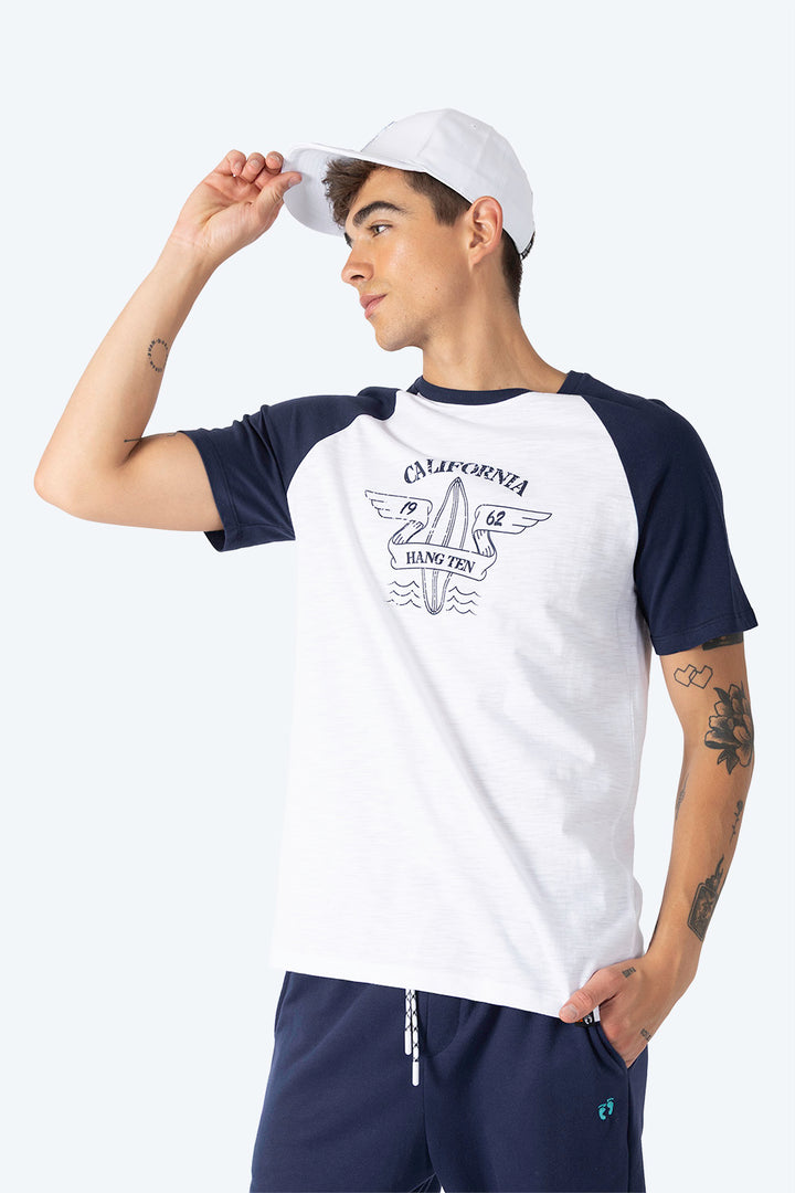 Playera combinada blanco con azul  - Hang Ten