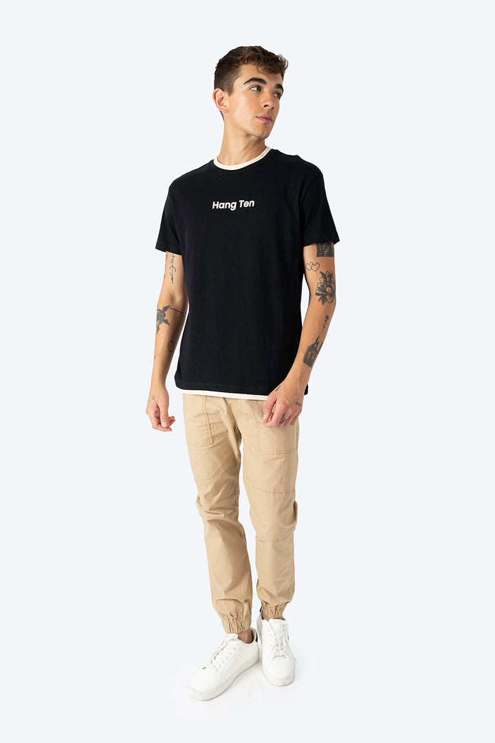 Playera negra bies a contraste beige - Hang Ten 