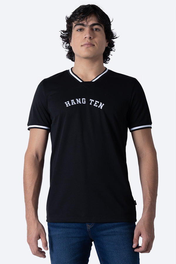 Playera deportiva negra cuello V - Hang Ten 