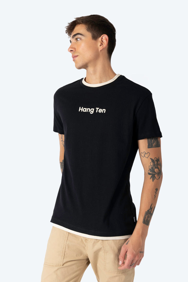 Playera negra bies a contraste beige - Hang Ten 
