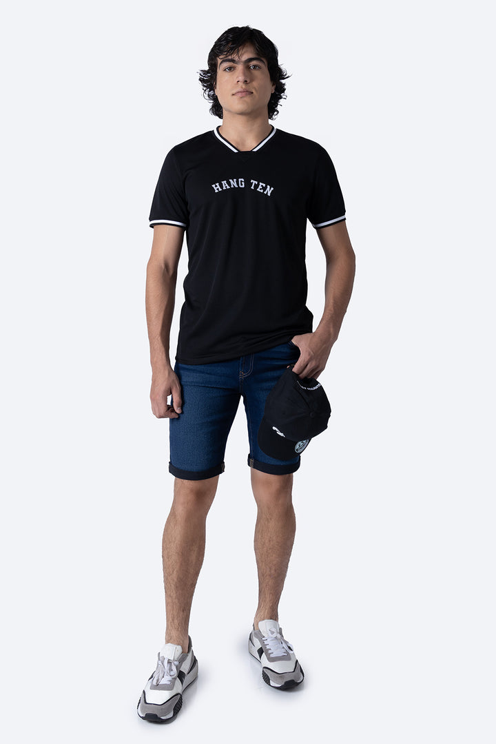 Playera deportiva negra cuello V - Hang Ten 