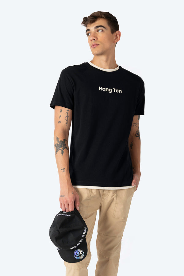Playera negra bies a contraste beige - Hang Ten 