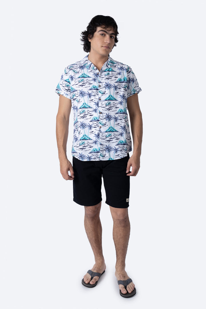 Camisa manga corta con diseño de palmeras azules - Hang Ten