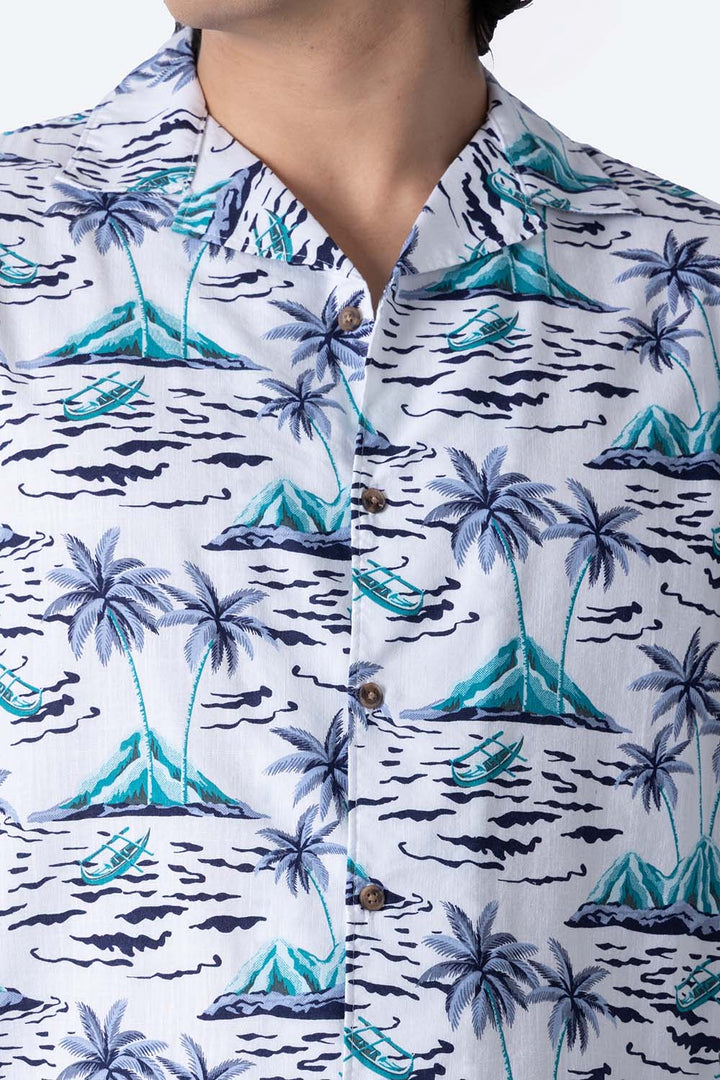 Camisa manga corta con diseño de palmeras azules - Hang Ten