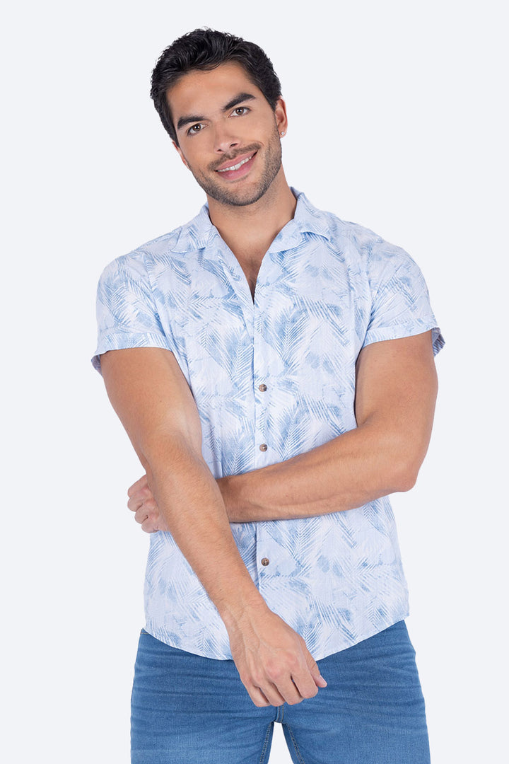 Camisa manga corta azul claro con diseño - Hang Ten