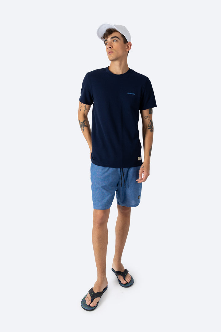 Playera cuello redondo azul marino con textura - Hang Ten
