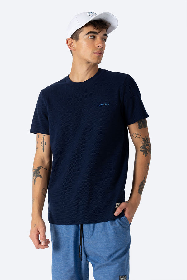 Playera cuello redondo azul marino con textura - Hang Ten