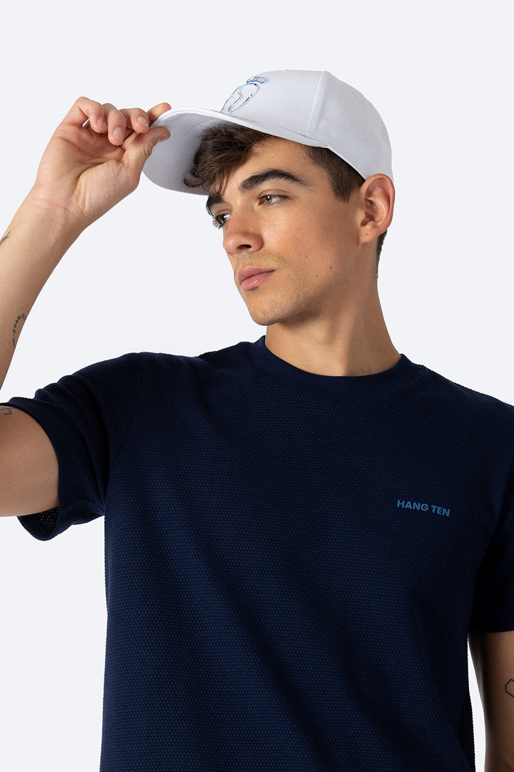 Playera cuello redondo azul marino con textura - Hang Ten