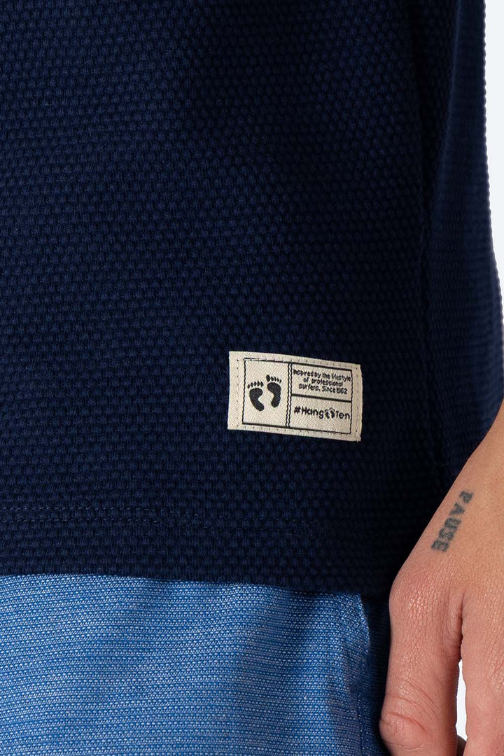 Playera cuello redondo azul marino con textura - Hang Ten