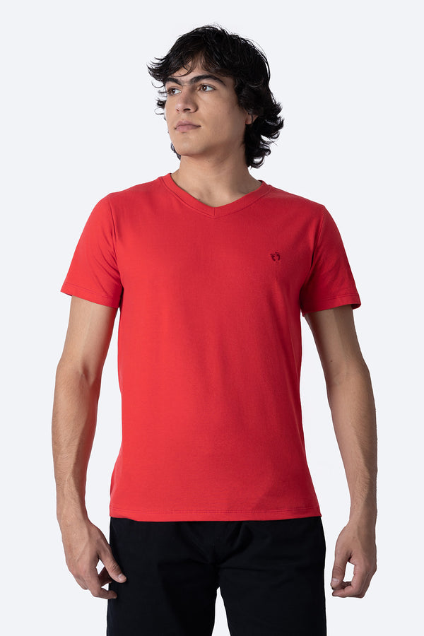 Playera básica roja cuello V - Hang Ten 