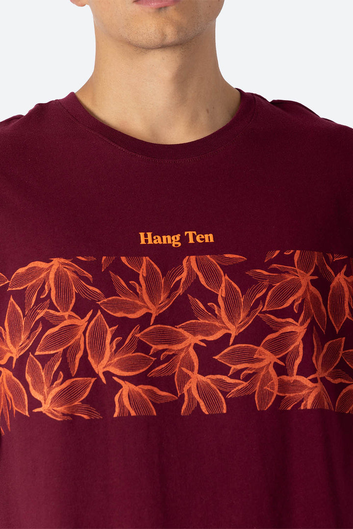 Playera vino con diseño franja con hojas - Hang Ten 