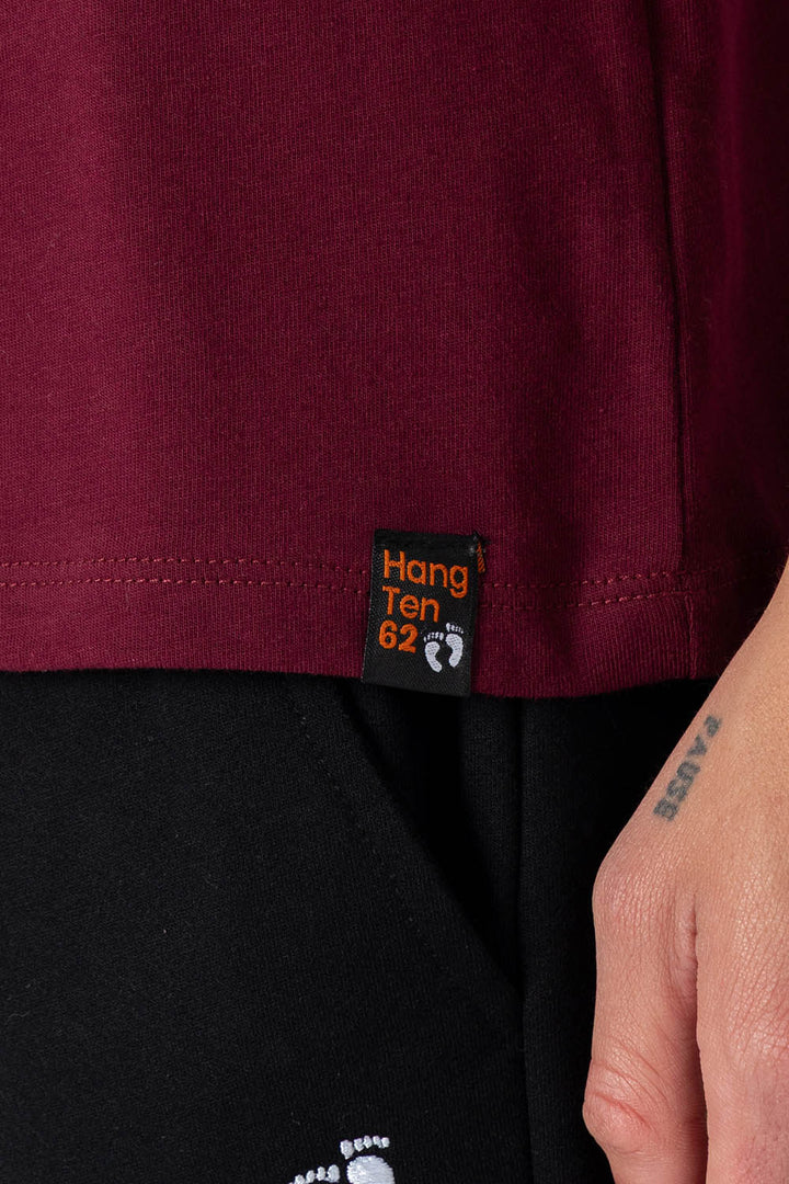 Playera vino con diseño franja con hojas - Hang Ten 