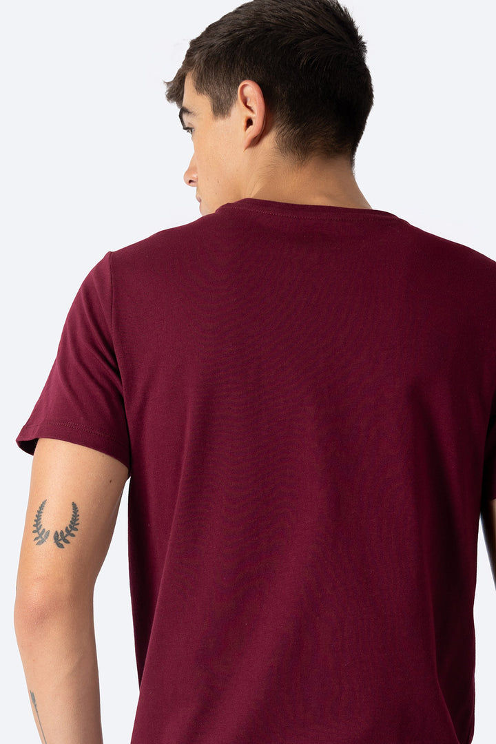 Playera vino con diseño franja con hojas - Hang Ten 