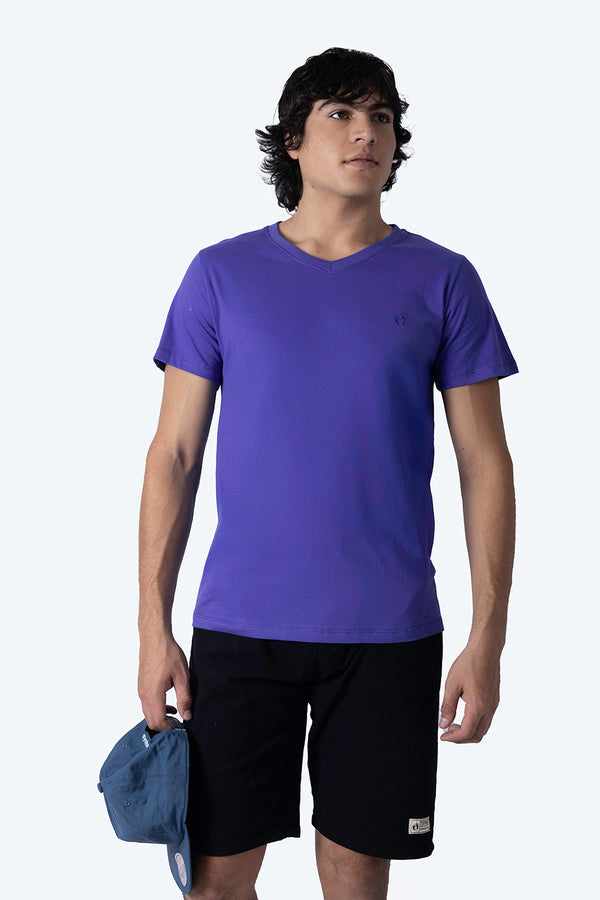 Playera básica cuello v azul rey  - Hang Ten 