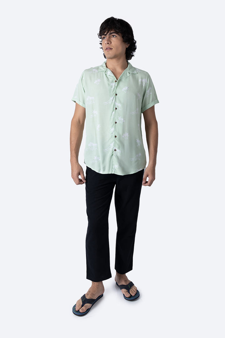 Camisa manga corta verde con diseño de palmeras - Hang Ten