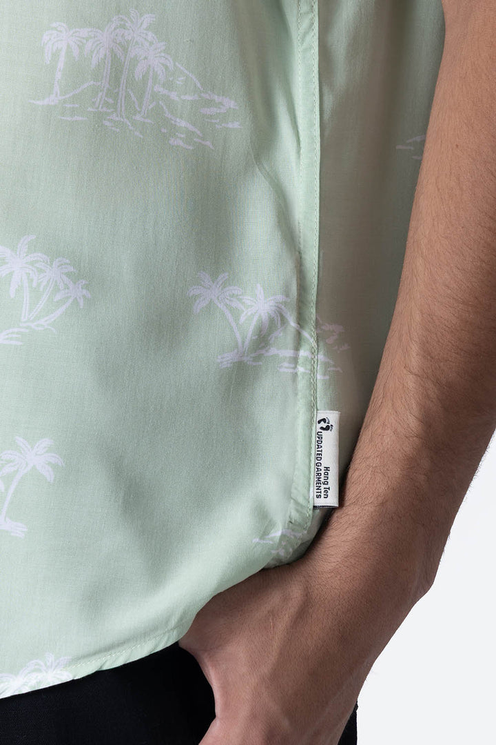 Camisa manga corta verde con diseño de palmeras - Hang Ten