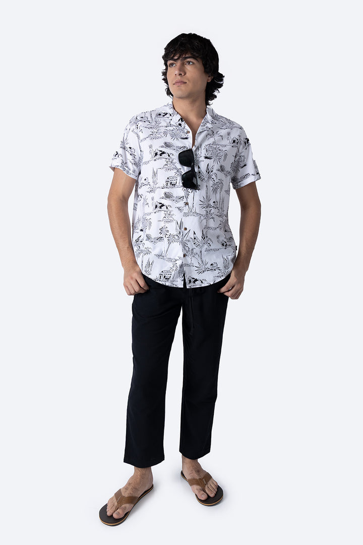 Camisa blanca con estampado de palmeras - Hang Ten