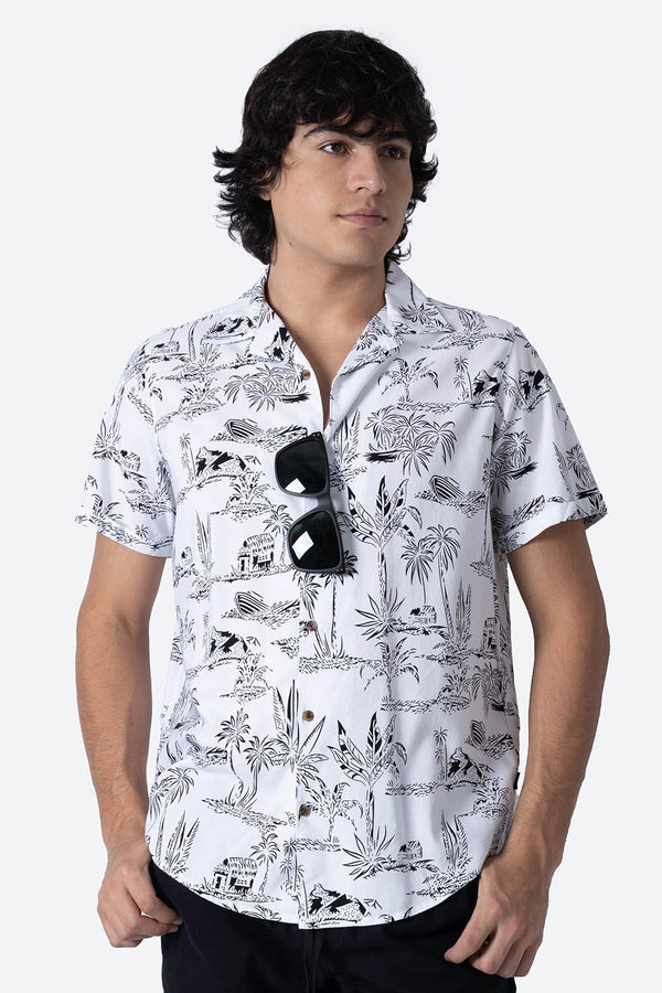 Camisa blanca con estampado de palmeras - Hang Ten