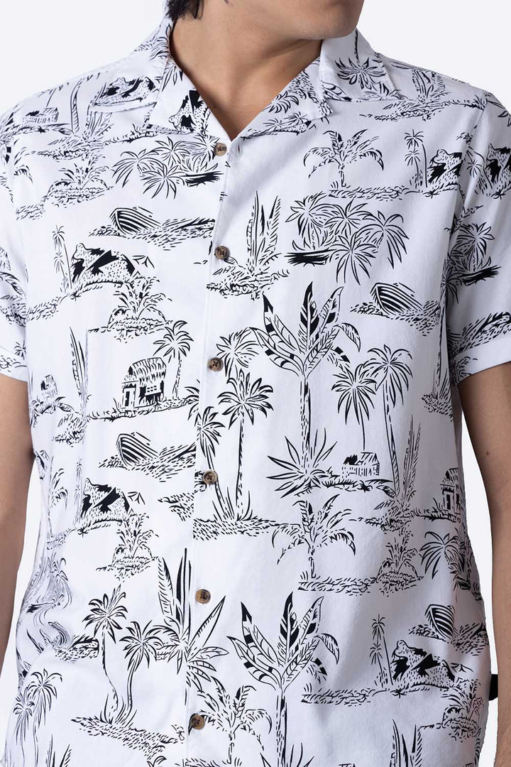 Camisa blanca con estampado de palmeras - Hang Ten