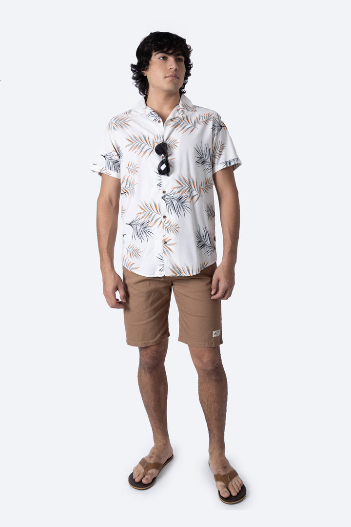 Camisa beige claro con estampado de hojas - Hang Ten