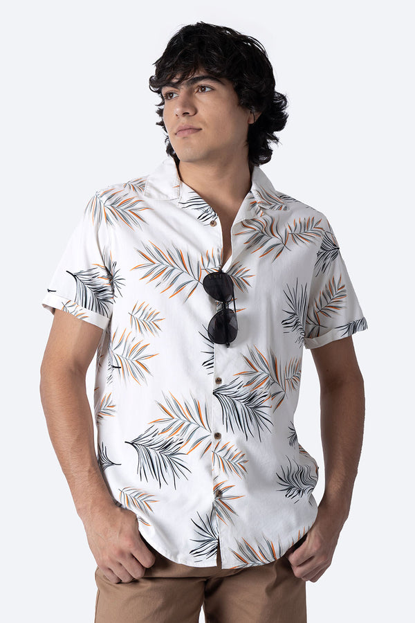 Camisa beige claro con estampado de hojas - Hang Ten