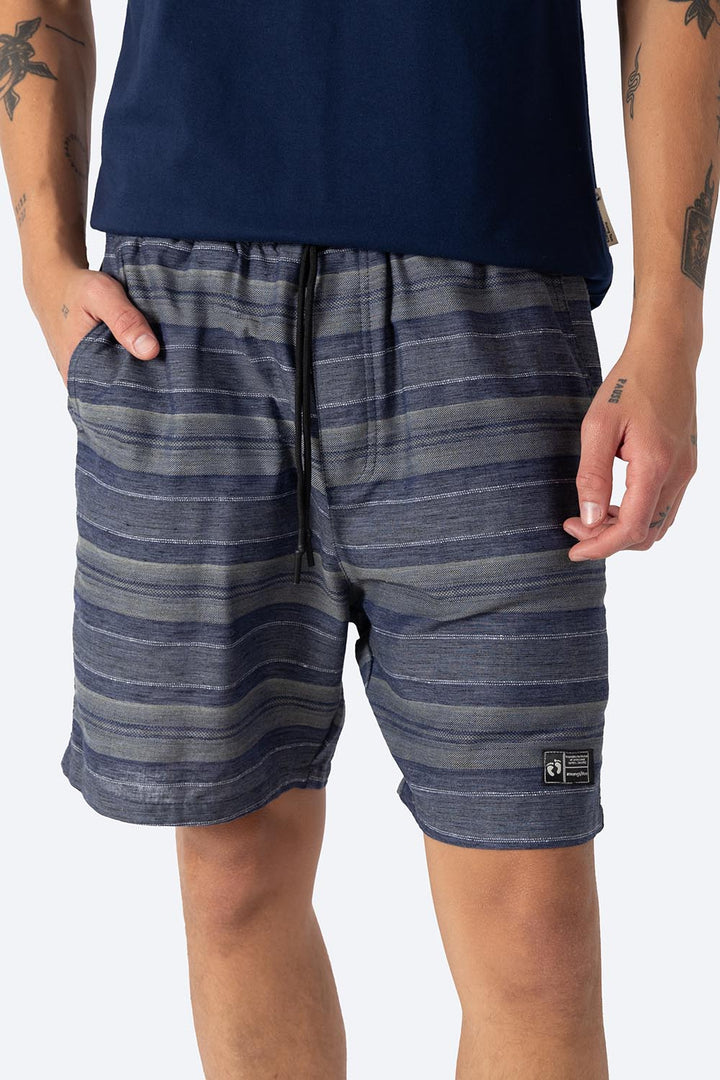 Bermuda básica azul franjas verdes con jareta - Hang Ten