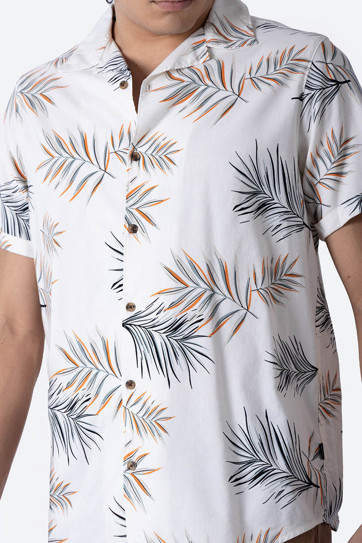 Camisa beige claro con estampado de hojas - Hang Ten