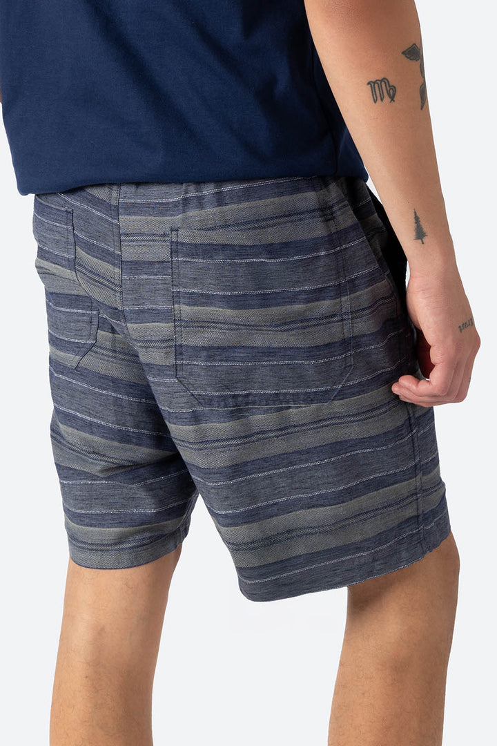 Bermuda básica azul franjas verdes con jareta - Hang Ten