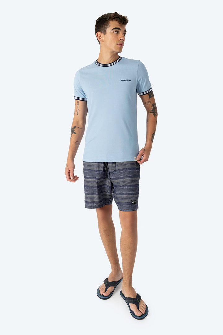 Playera azul claro bies a contraste azul con blanco - Hang Ten