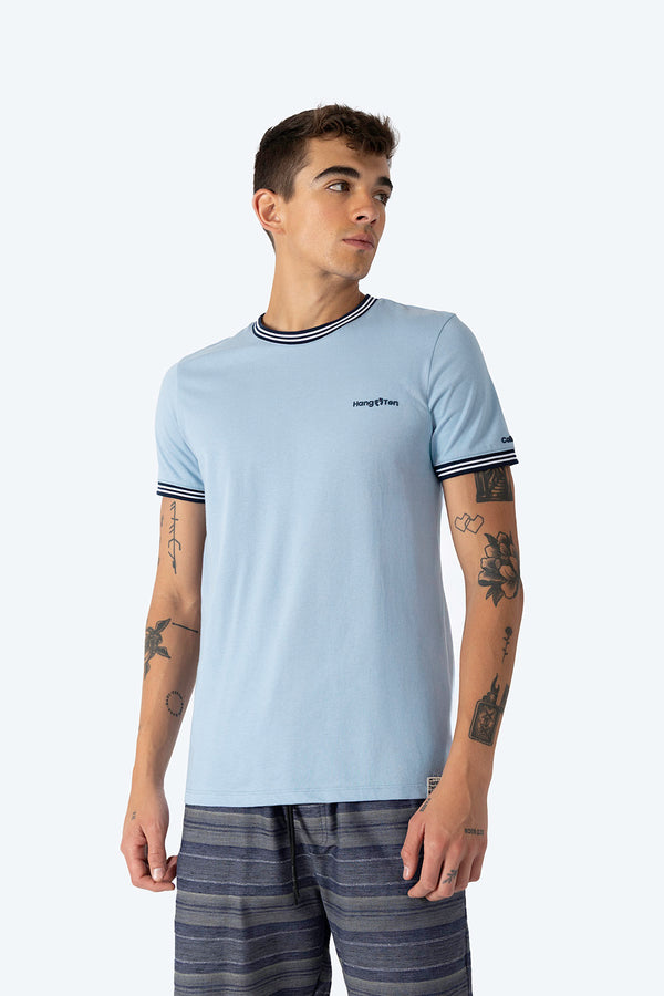 Playera azul claro bies a contraste azul con blanco - Hang Ten
