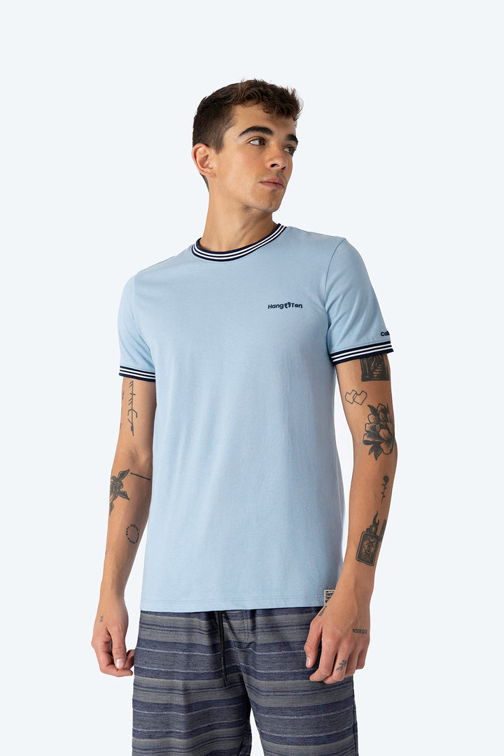 Playera azul claro bies a contraste azul con blanco - Hang Ten