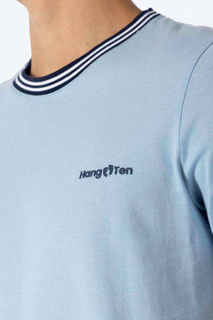 Playera azul claro bies a contraste azul con blanco - Hang Ten