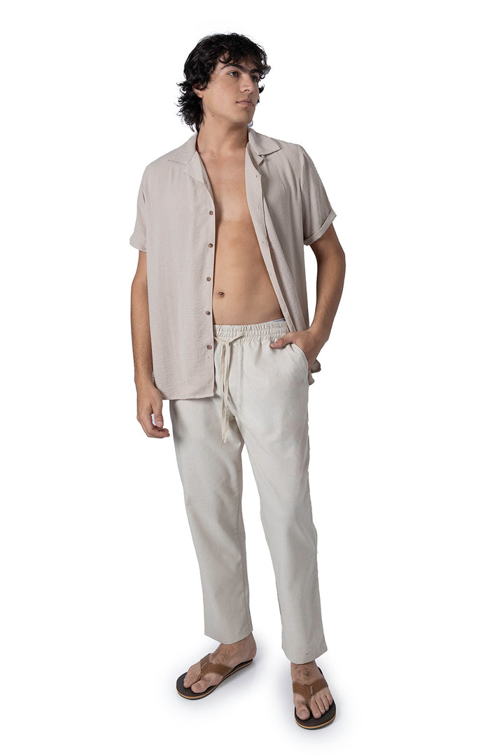 Pantalón casual beige con jareta - Hang Ten