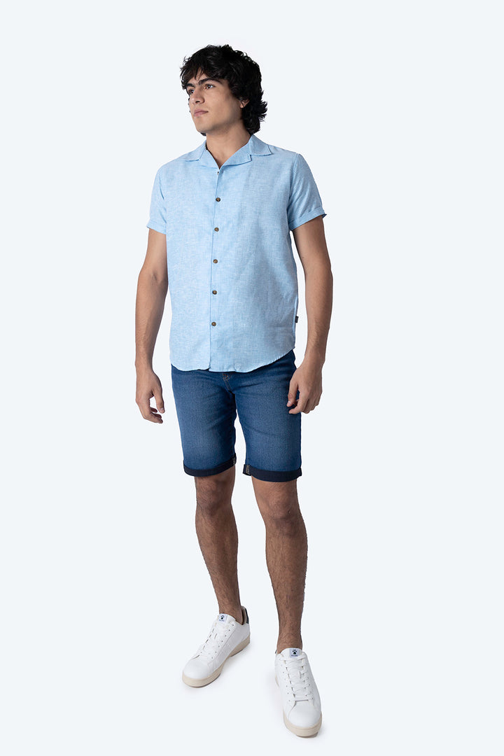 Camisa azul jaspeada manga corta - Hang Ten