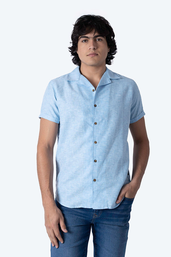 Camisa azul jaspeada manga corta - Hang Ten