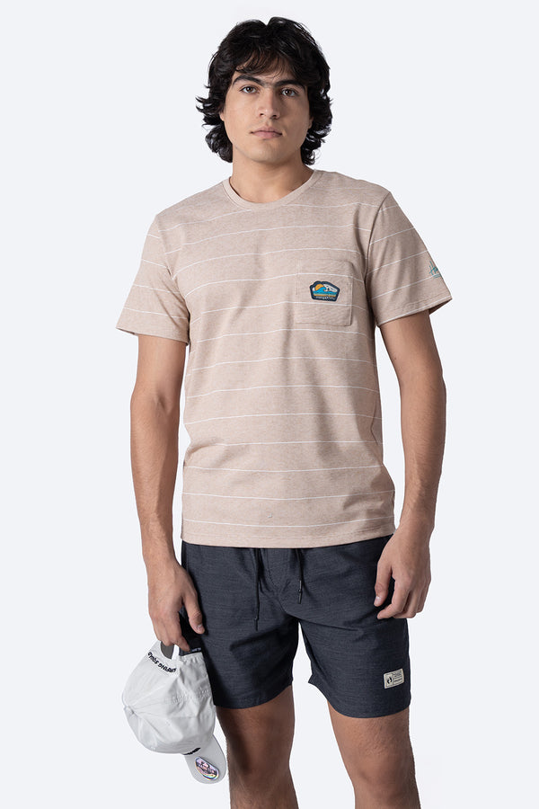 Playera rayada café claro cuello redondo - Hang Ten 