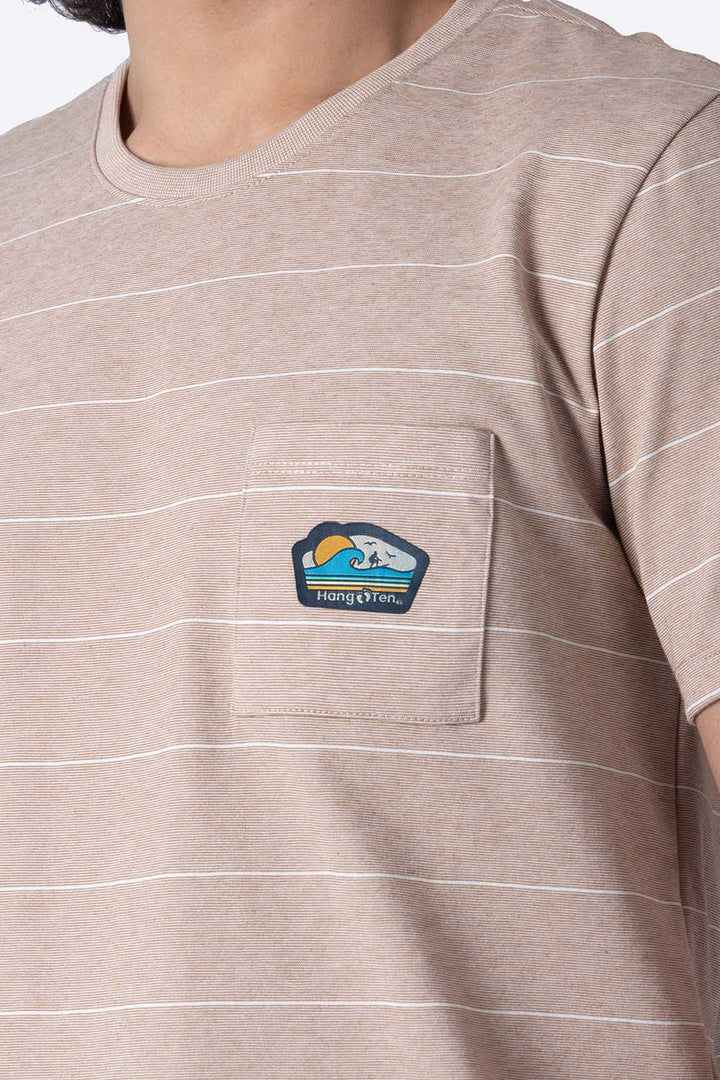Playera rayada café claro cuello redondo - Hang Ten 