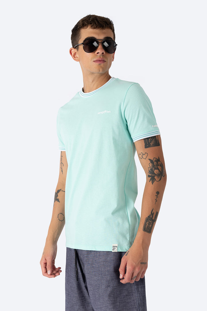 Playera aqua bies a contraste blanco - Hang Ten