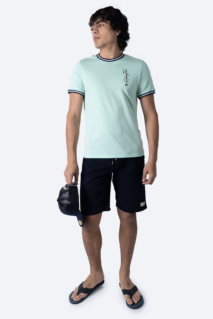 Playera aqua bies a contraste azul marino - Hang Ten 