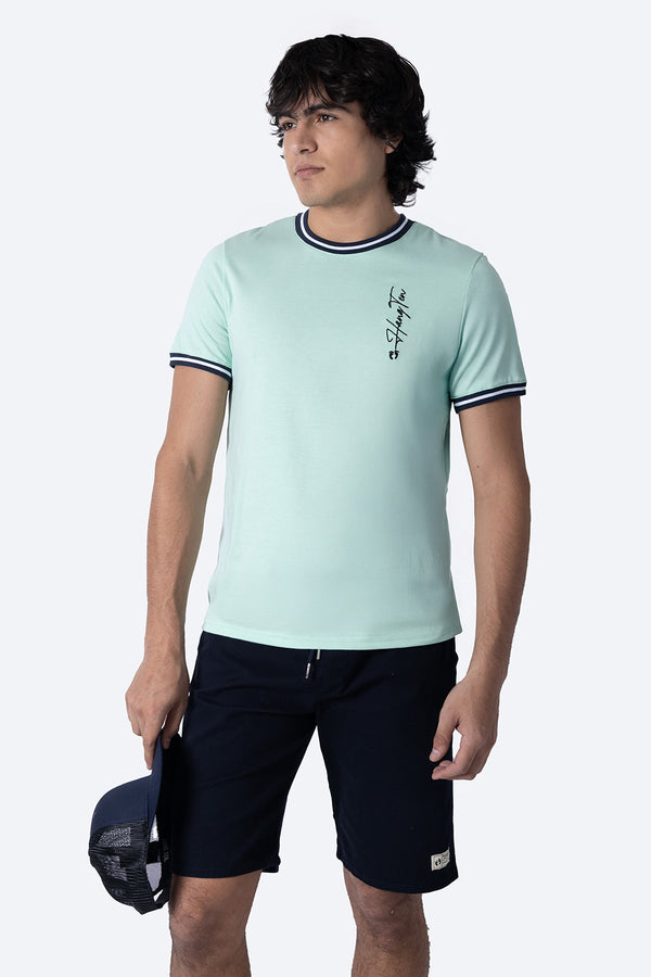 Playera aqua bies a contraste azul marino - Hang Ten 