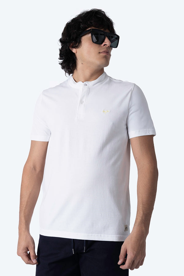 Playera blanca manga corta tipo henley - Hang Ten 