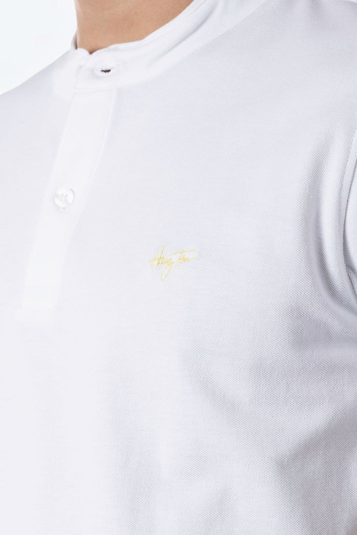 Playera blanca manga corta tipo henley - Hang Ten 