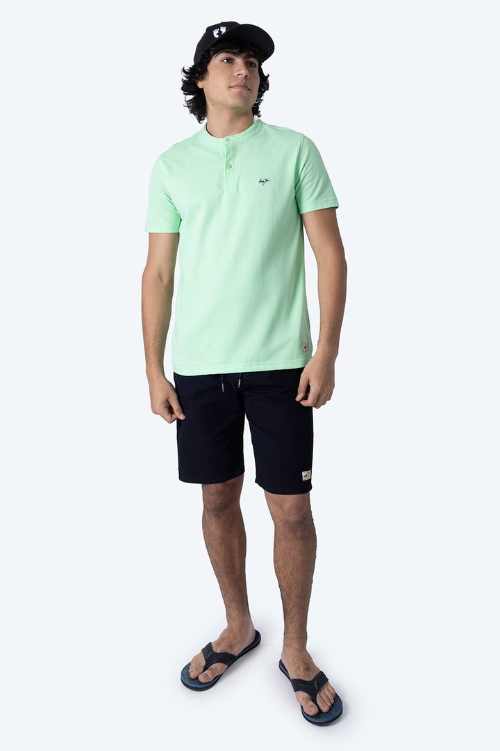 Playera aqua manga corta tipo henley - Hang Ten 